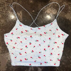 White Cherry Print Crop Top